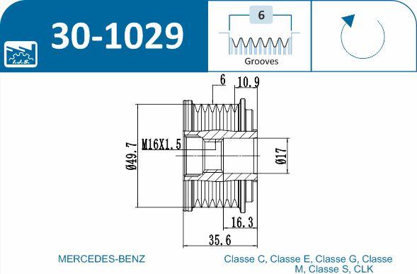 IJS GROUP 30-1029 - шкив генер.\ MB W163/W203/W220 2.0CDi autosila-amz.com