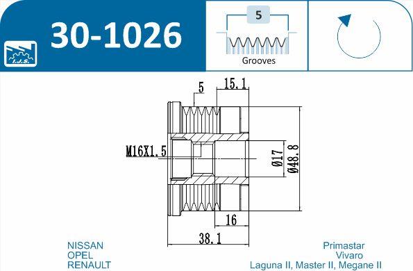 IJS GROUP 30-1026 - Механизм свободного хода генератора IJS 301026 autosila-amz.com