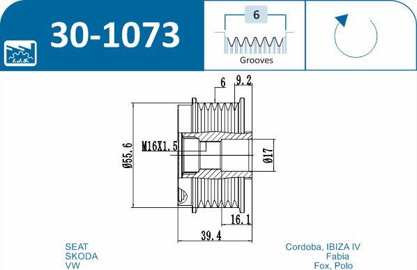 IJS GROUP 30-1073 - МУФТА СВОБОДНОГО ХОДА ГЕНЕРАТОРА VAG autosila-amz.com