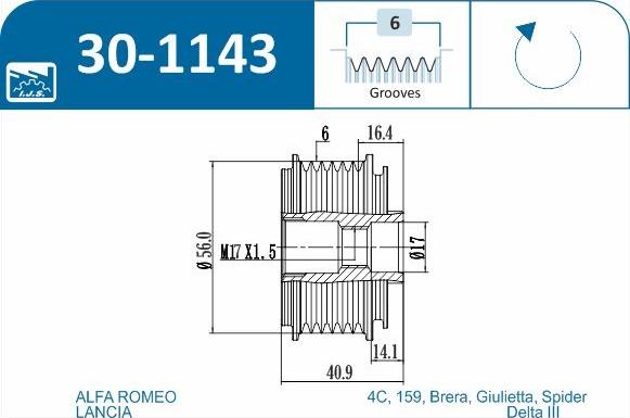 IJS GROUP 30-1143 - Шкив генератора, муфта autosila-amz.com