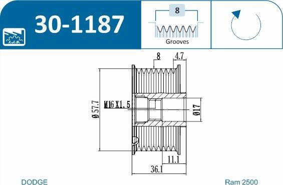 IJS GROUP 30-1187 - Шкив генератора, муфта autosila-amz.com