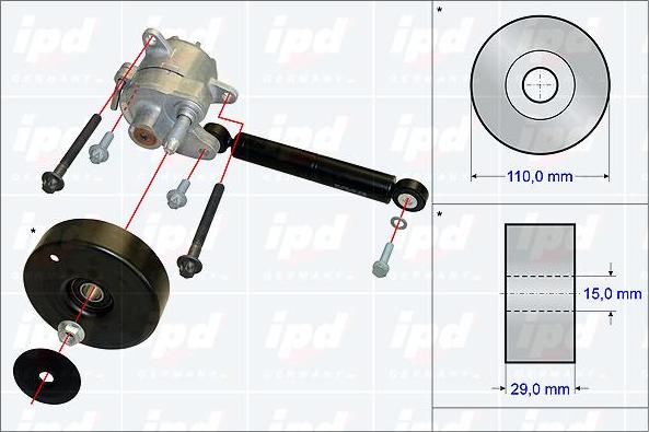 IPD 15-3861 - Ремонтный комплект, рычаг натяжки поликлинового ремня autosila-amz.com