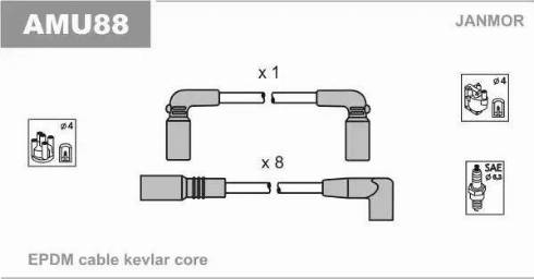 Janmor AMU88 - Комплект проводов зажигания autosila-amz.com