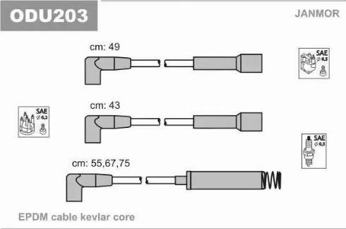 Janmor ODU203 - Комплект проводов зажигания OPEL: ASCONA C 86-88, autosila-amz.com