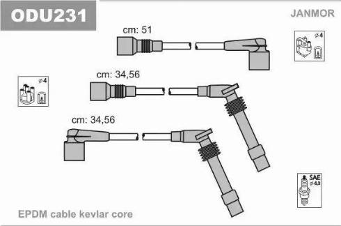 Janmor ODU231 - Комплект проводов зажигания autosila-amz.com