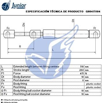 JUNIOR GH0475126827 - Газовая пружина, упор autosila-amz.com