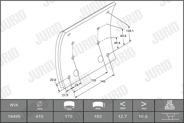 Jurid 1949515050 - Комплект тормозных башмаков, барабанные тормоза autosila-amz.com