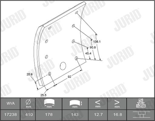 Jurid 1723805050 - Комплект тормозных башмаков, барабанные тормоза autosila-amz.com