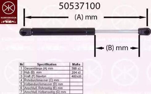 Klokkerholm 50537100 - Газовая пружина, упор autosila-amz.com