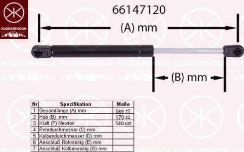 Klokkerholm 66147120 - Газовая пружина, упор autosila-amz.com