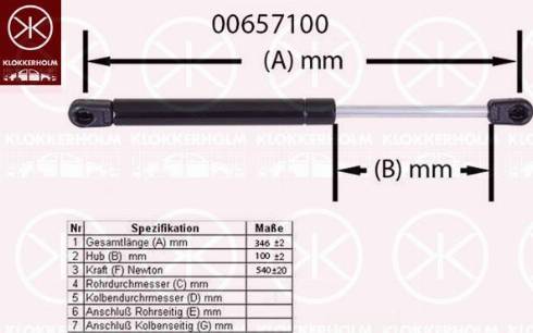 Klokkerholm 00657100 - Газовая пружина, упор autosila-amz.com