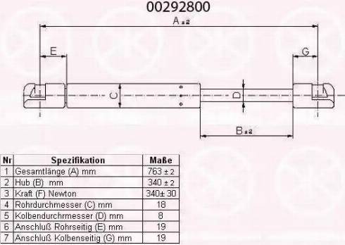 Klokkerholm 00292800 - Газовая пружина, капот autosila-amz.com