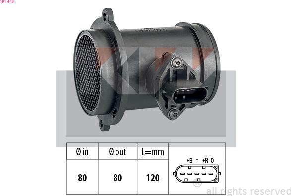 KW 491 443 - Датчик потока, массы воздуха autosila-amz.com