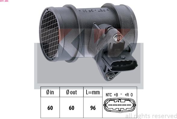 KW 491 285 - Датчик потока, массы воздуха autosila-amz.com