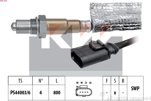 KW 498 387 - Лямбда-зонд, датчик кислорода autosila-amz.com