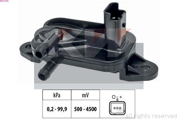 KW 493 316 - Датчик, давление выхлопных газов autosila-amz.com