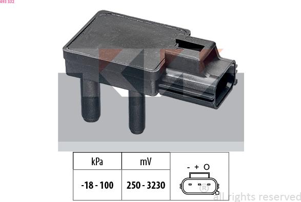 KW 493 332 - Датчик, давление выхлопных газов autosila-amz.com