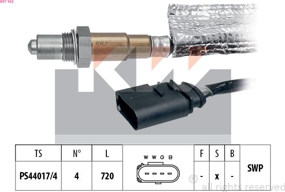 KW 497 163 - Лямбда-зонд, датчик кислорода autosila-amz.com