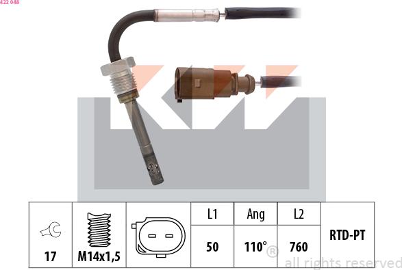 KW 422 048 - Датчик, температура выхлопных газов autosila-amz.com