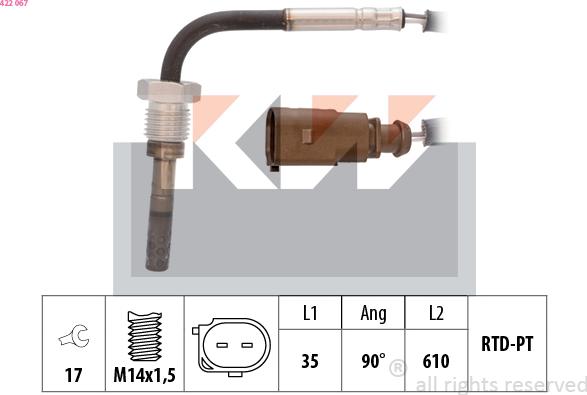 KW 422 067 - Датчик, температура выхлопных газов autosila-amz.com