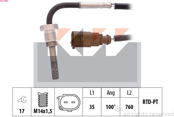 KW 422 002 - Датчик, температура выхлопных газов autosila-amz.com