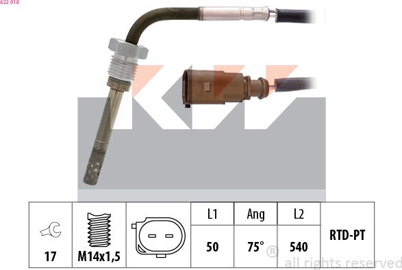 KW 422 018 - Датчик, температура выхлопных газов autosila-amz.com