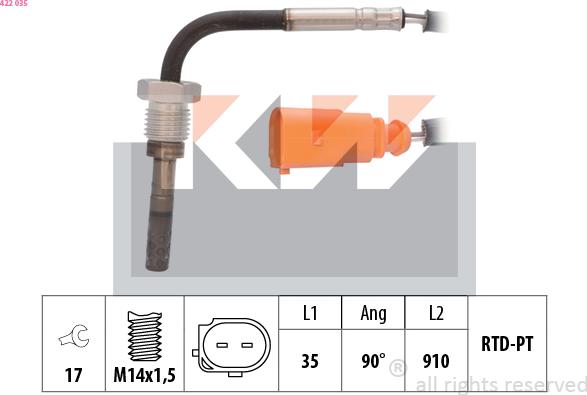 KW 422 035 - Датчик, температура выхлопных газов autosila-amz.com