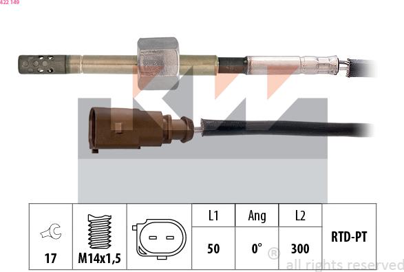 KW 422 149 - Датчик, температура выхлопных газов autosila-amz.com