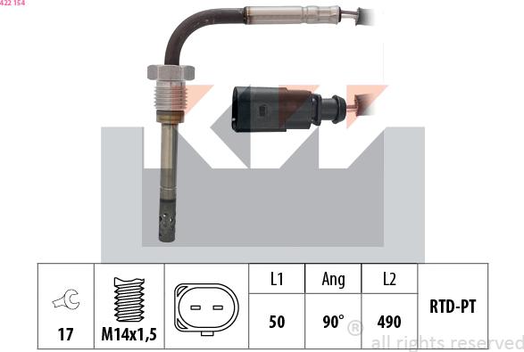 KW 422 154 - Датчик, температура выхлопных газов autosila-amz.com
