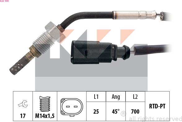 KW 422 100 - Датчик, температура выхлопных газов autosila-amz.com