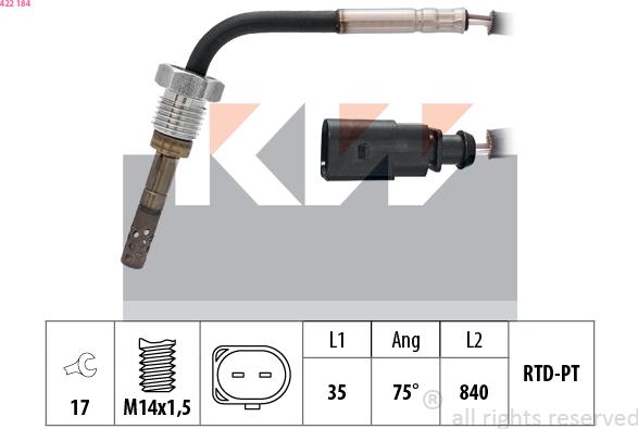 KW 422 184 - Датчик, температура выхлопных газов autosila-amz.com