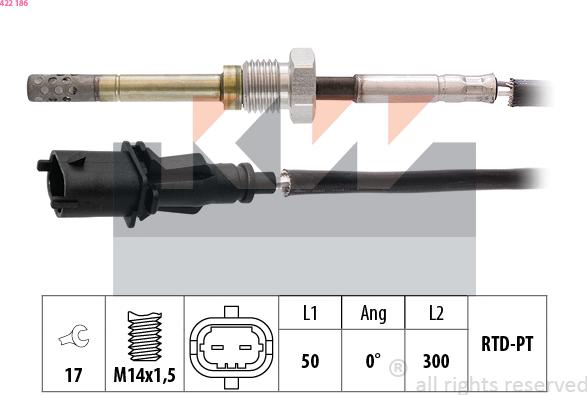 KW 422 186 - Датчик, температура выхлопных газов autosila-amz.com