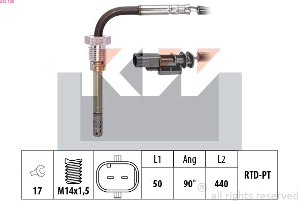 KW 422 125 - Датчик, температура выхлопных газов autosila-amz.com