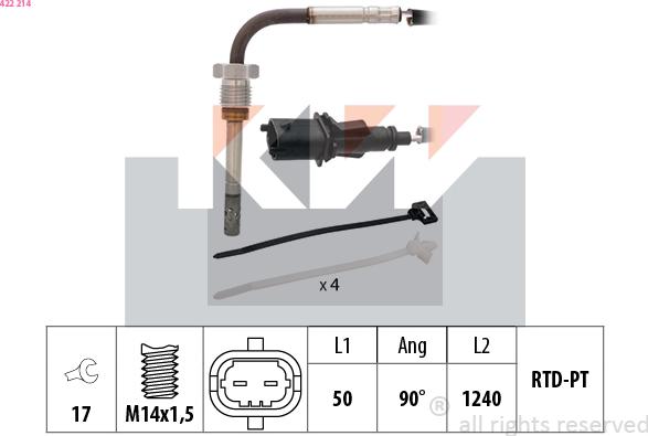 KW 422 214 - Датчик, температура выхлопных газов autosila-amz.com