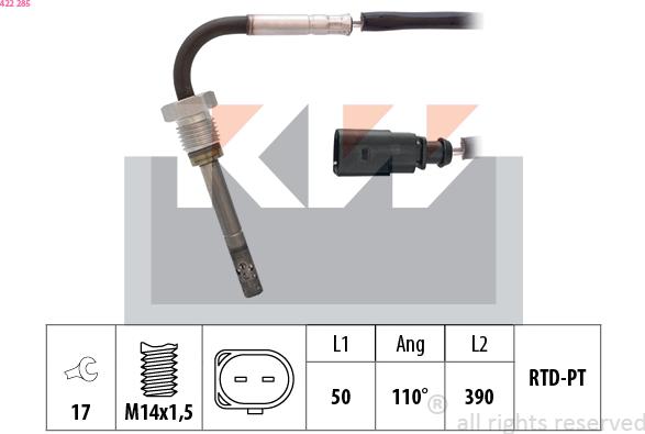 KW 422 285 - Датчик, температура выхлопных газов autosila-amz.com