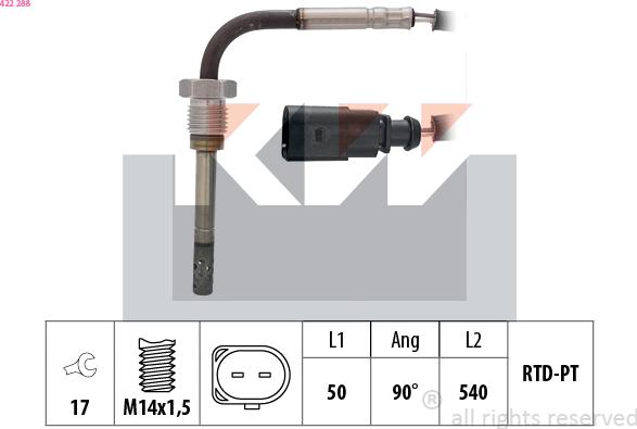 KW 422 288 - Датчик, температура выхлопных газов autosila-amz.com