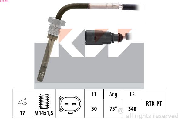 KW 422 283 - Датчик, температура выхлопных газов autosila-amz.com