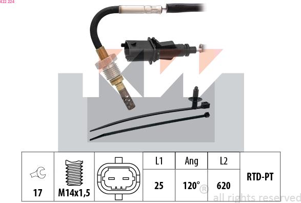 KW 422 224 - Датчик, температура выхлопных газов autosila-amz.com