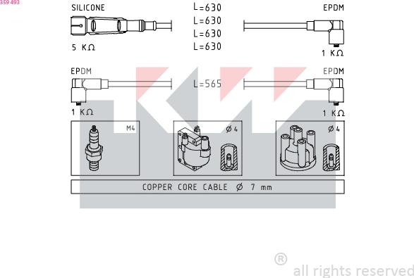 KW 359 493 - Комплект проводов зажигания autosila-amz.com