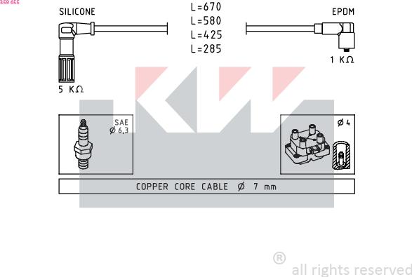 KW 359 655 - Комплект проводов зажигания autosila-amz.com