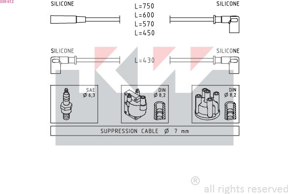 KW 359 612 - Комплект проводов зажигания autosila-amz.com