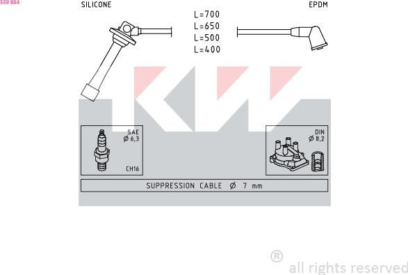 KW 359 884 - Комплект проводов зажигания autosila-amz.com