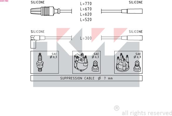 KW 359 780 - Комплект проводов зажигания autosila-amz.com