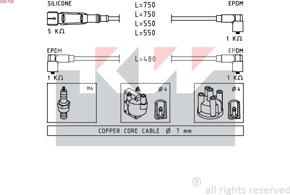 KW 359 736 - Комплект проводов зажигания autosila-amz.com