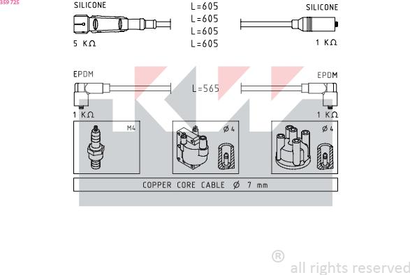 KW 359 725 - Комплект проводов зажигания autosila-amz.com