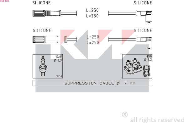 KW 358 170 - Комплект проводов зажигания autosila-amz.com