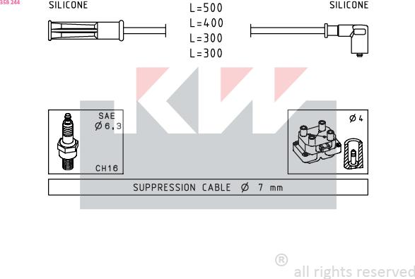 KW 358 244 - Комплект проводов зажигания autosila-amz.com