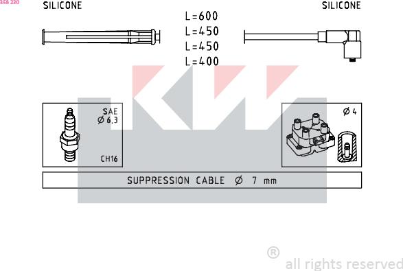 KW 358 230 - Комплект проводов зажигания autosila-amz.com