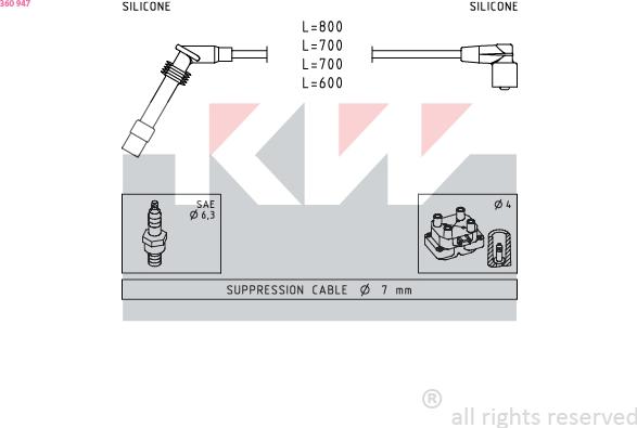 KW 360 947 - Комплект проводов зажигания autosila-amz.com