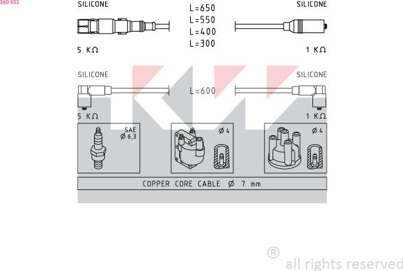 KW 360 933 - Комплект проводов зажигания autosila-amz.com